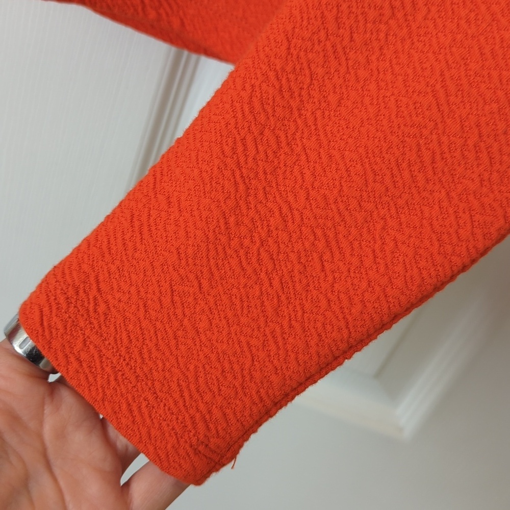 Maeve by Anthropologie Textured Ruched Bust Long Sleeve Cropped Blouse Orange S - Picture 7 of 9